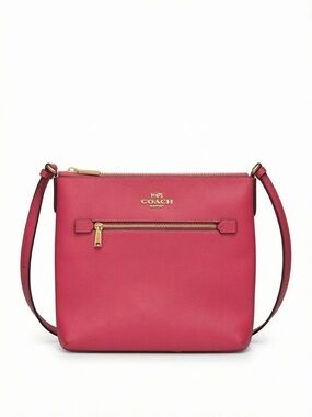 Coach Leather Rowan File Crossbody Bag with Gold Hardware in Strawberry Haze